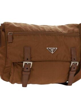 Authentic PRADA Shoulder Bag Nylon Brown Silver